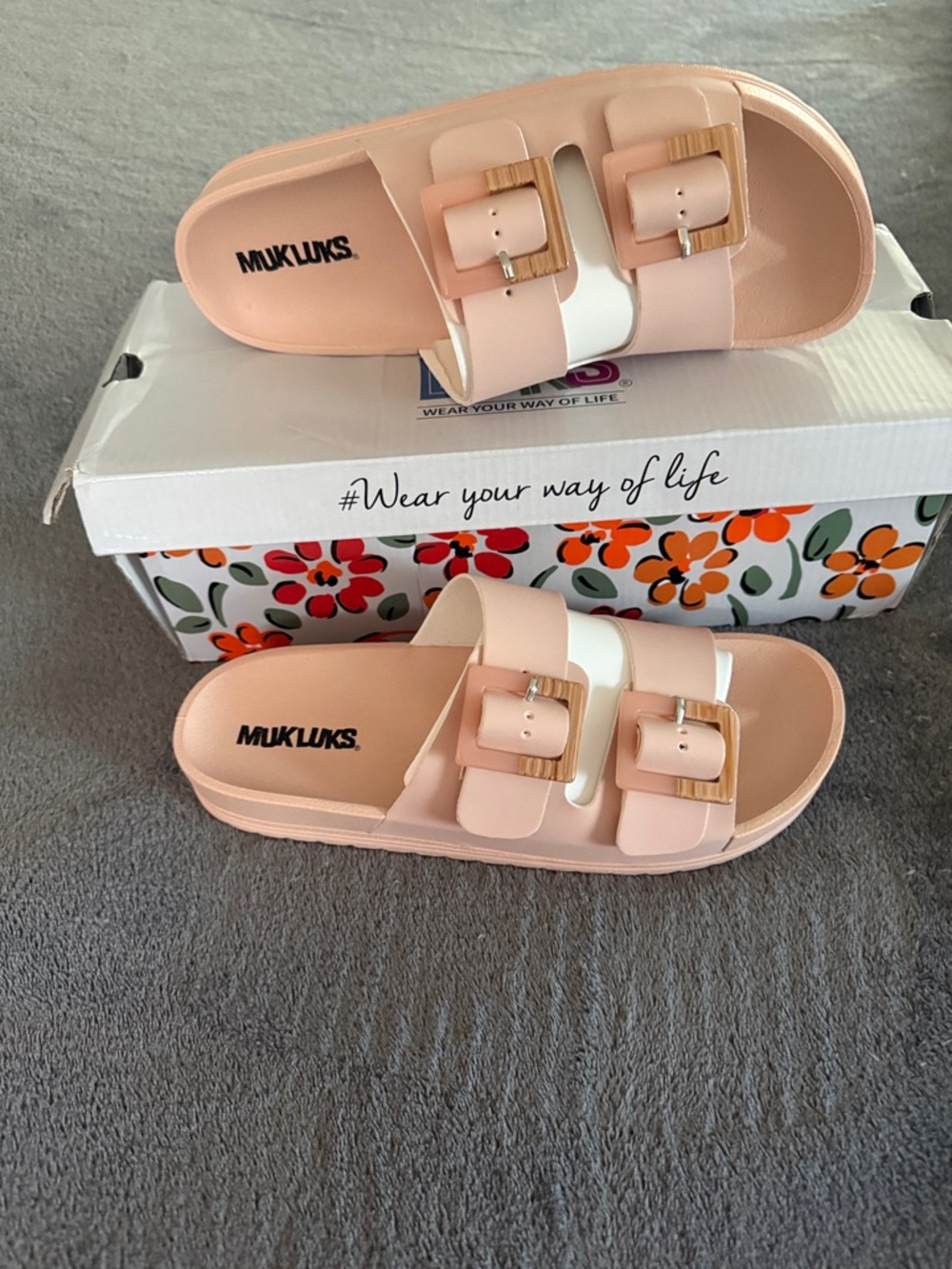 Muk Luks Pink  Double Buckle Slide Sandals